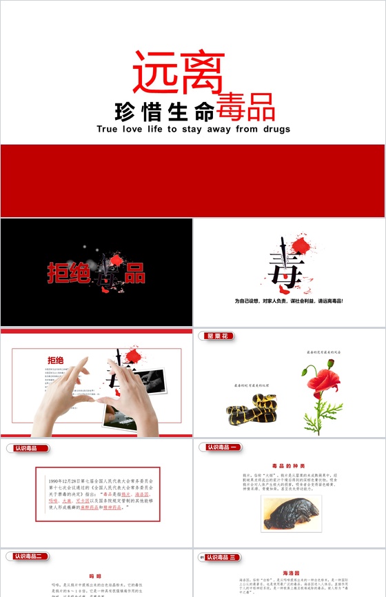 红白商务毒品认识禁毒教育宣传PPT模板