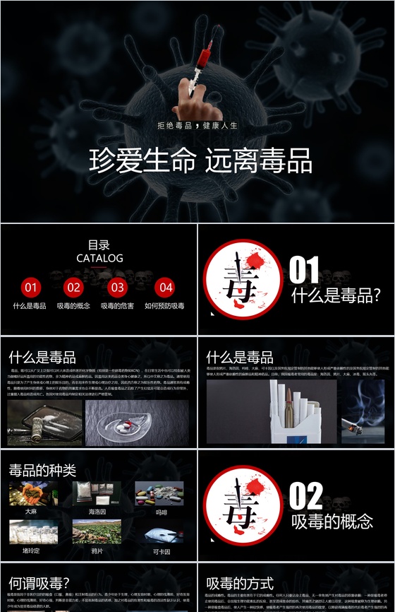 禁毒教育之珍爱生命拒绝毒品教育宣传PPT模板