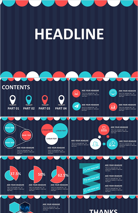黑色卡通通用扁平商务PPT模板