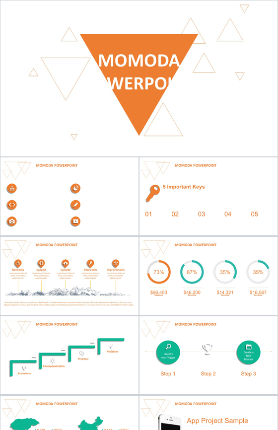 创意三角简约欧美商务汇报总结PPT模板