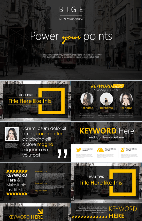 黑色商务欧美扁平精品企业通用PPT模板