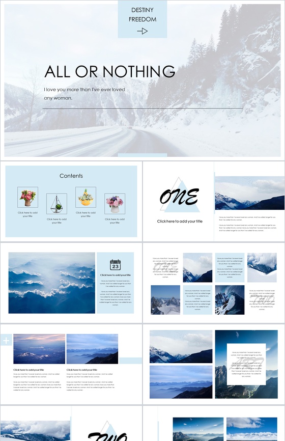 欧美大气雪景图杂志拍摄宣传PPT模板