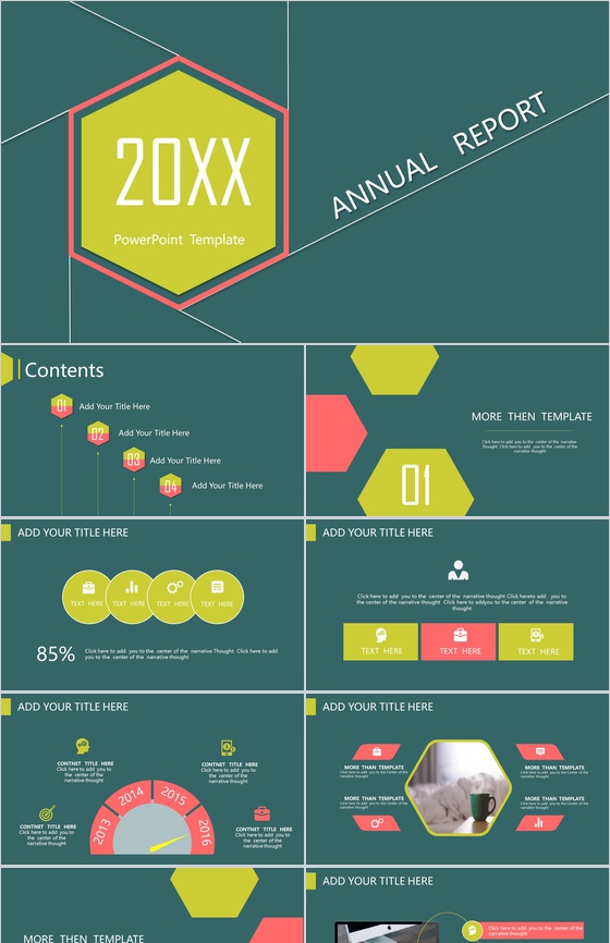 深绿色扁平总结商务汇报通用PPT模板