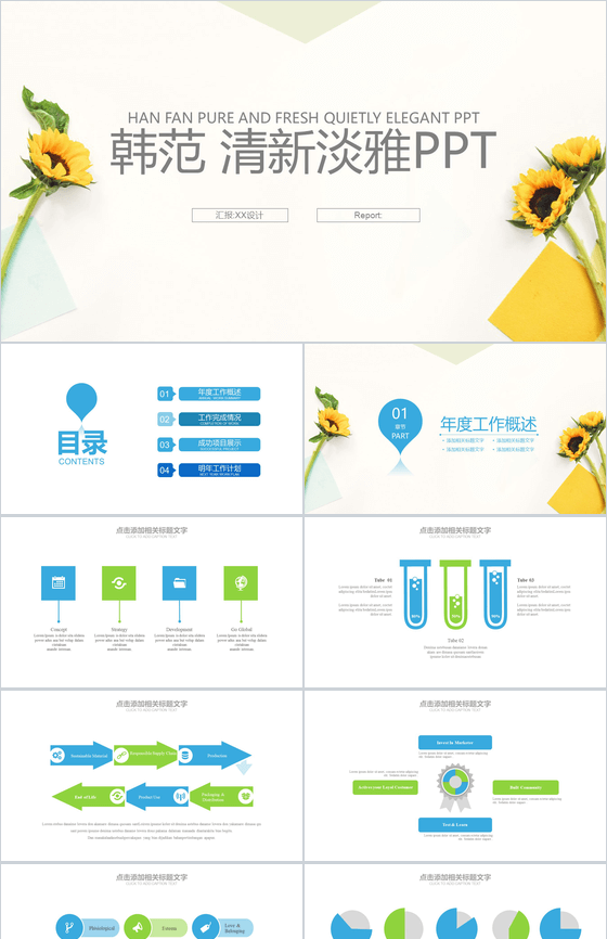 韩范清新淡雅商务通用PPT模板
