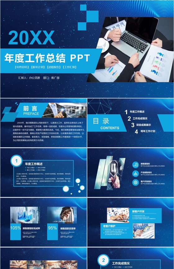 蓝色时尚大气商务风年终工作总结汇报PPT模板