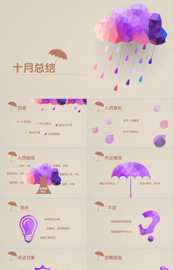 商务动漫商务总结灰色暖色PPT模板