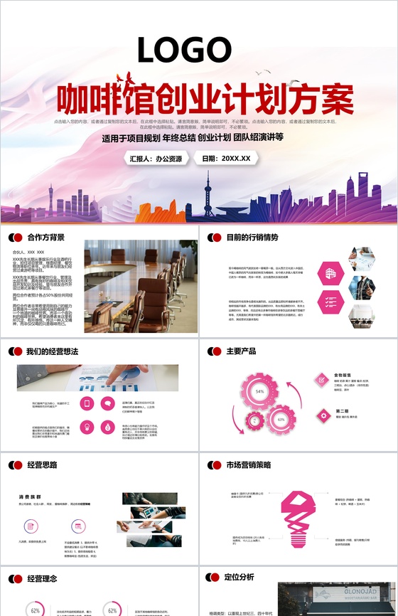 大气极简咖啡厅咖啡馆合作创业计划方案PPT模板