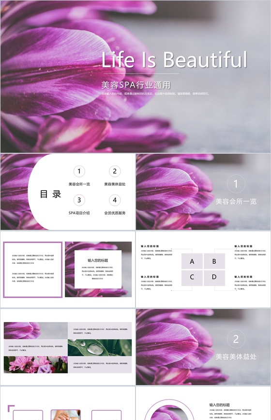 清新简洁美容SPA行业通用PPT模板