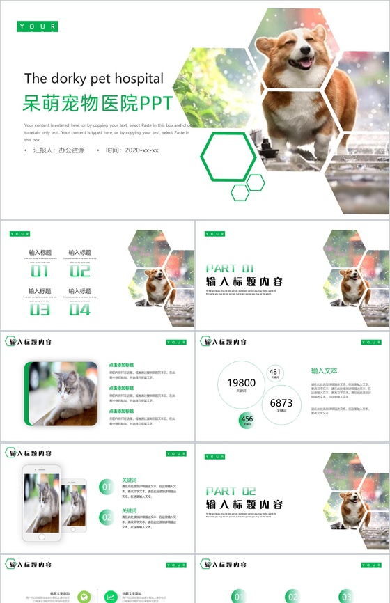 可爱呆萌宠物医院介绍PPT模板