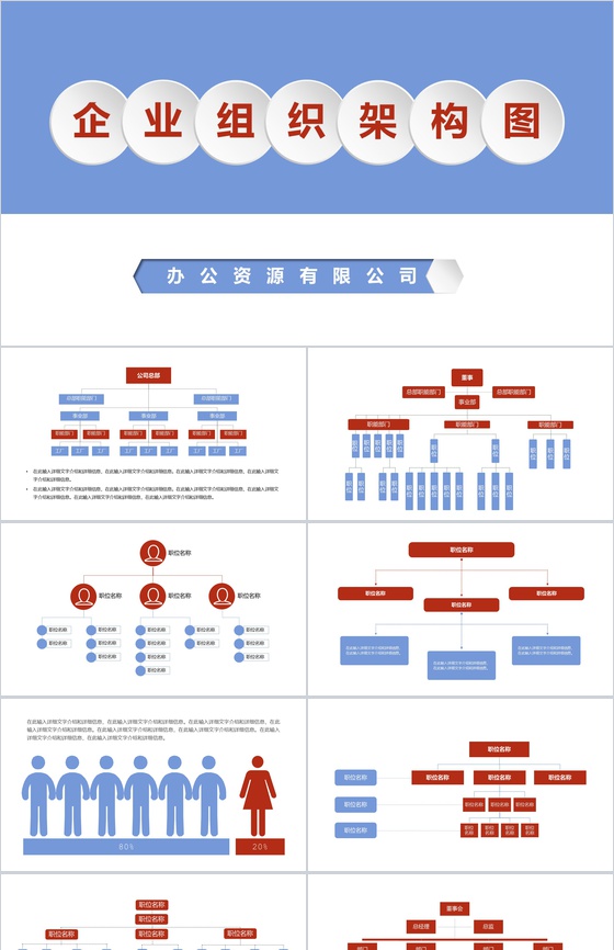 白色简约中小型企业组织架构图PPT模板