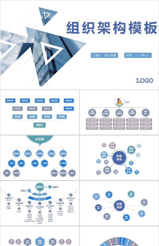 白色简约某大型公司组织架构图PPT模板