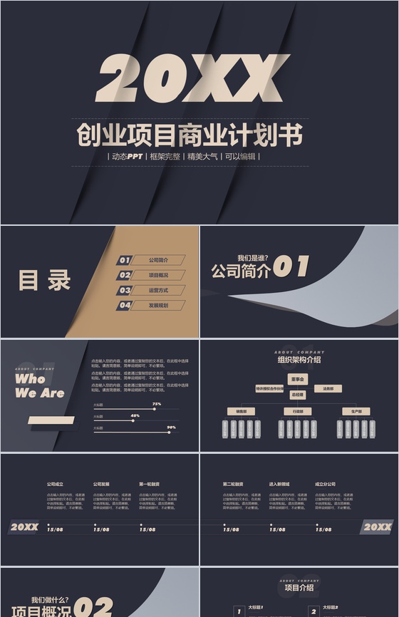 黑色商务风格创业项目商业计划书PPT模板