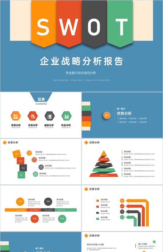 公司项目产品SWOT矩阵分析数据整理报告PPT模板