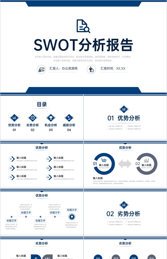 简约公司SWOT项目分析SWOT矩阵分析总结报告PPT模板