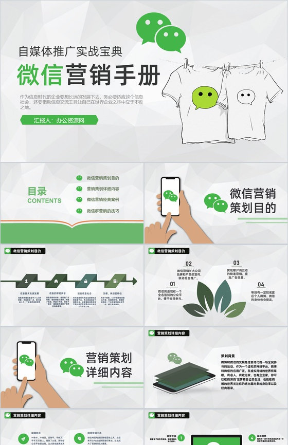 微信推广网络营销自媒体运营手册商业策划书PPT模板