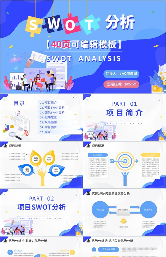 公司员工SWOT分析培训总结项目分析案例汇报演讲PPT模板