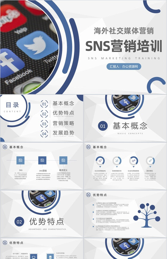 商业合作SNS营销总结汇报计划商务数字化营销PPT模板