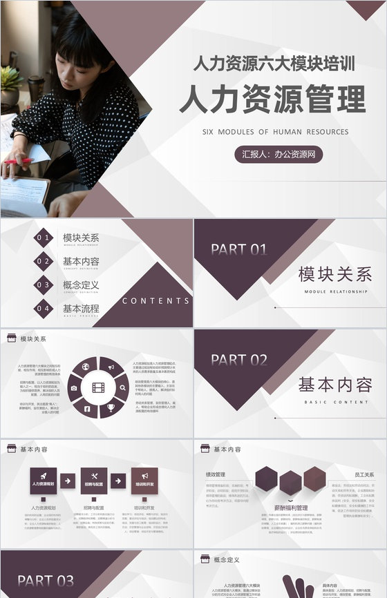 人才招聘人力资源六大模块知识培训人事岗位管理PPT模板