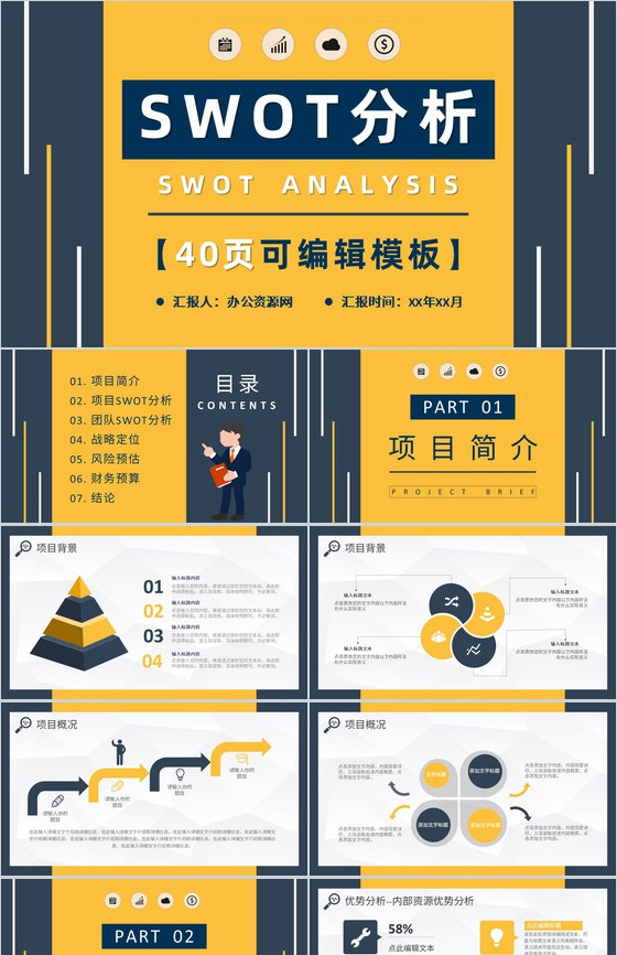 项目策划SWOT分析案例机会威胁分析PPT模板