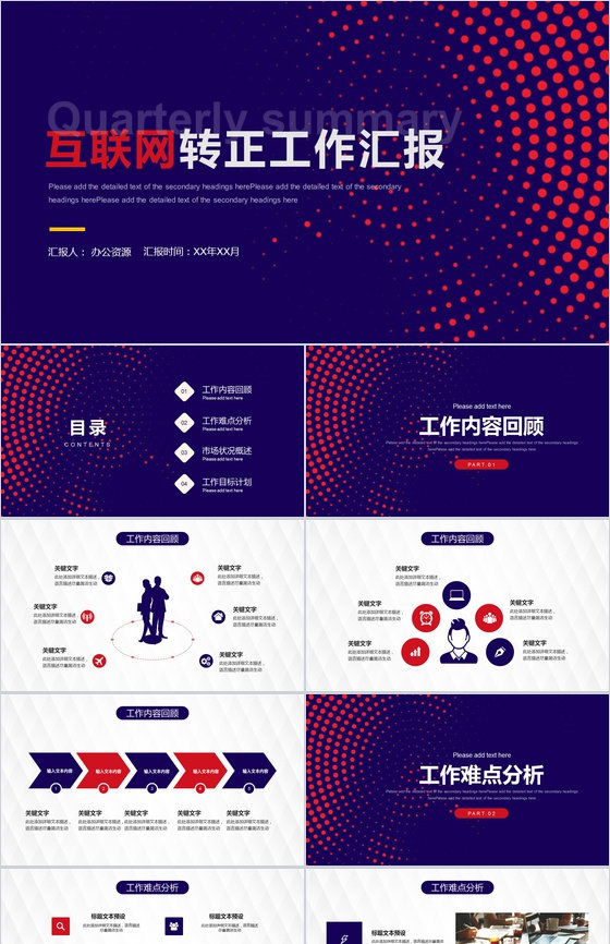 互联网企业新员工转正创意商务述职工作总结报告PPT模板