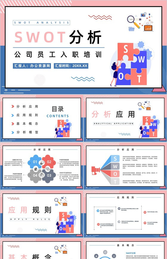 企业SWOT模型分析逻辑图表展示数据可视化通用PPT模板
