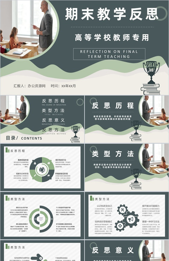 教学反思语文教师课后结果汇报总结PPT模板