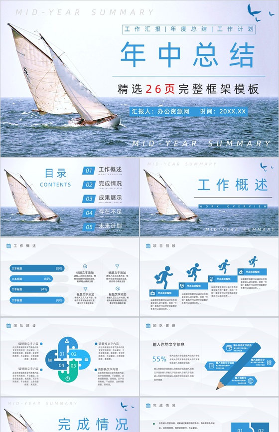 企业员工上半年销售业绩情况汇报公司年中业务工作总结计划报告PPT模板