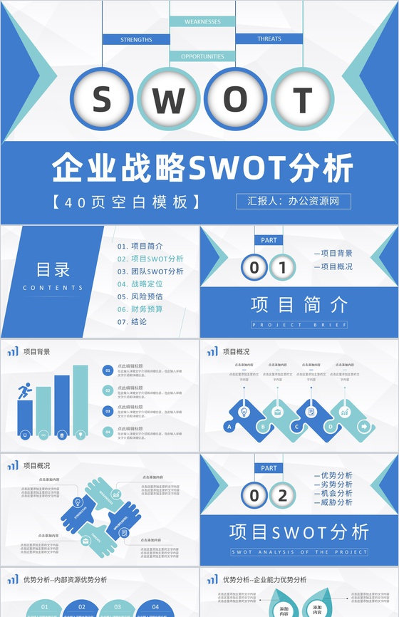 企业战略SWOT分析方法介绍项目分析报告总结PPT模板