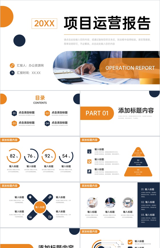 橙色商务项目运营报告品牌营销推广PPT模板
