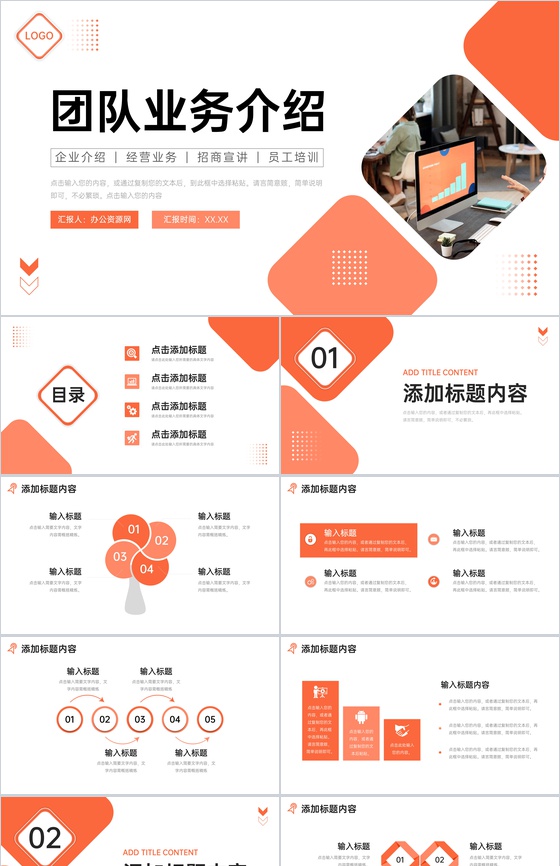 橙色商务团队业务介绍企业内部培训PPT模板