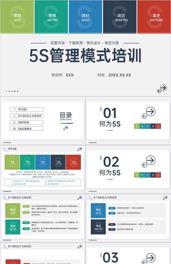 简约风5S管理模式培训生产车间现场作业规范PPT模板