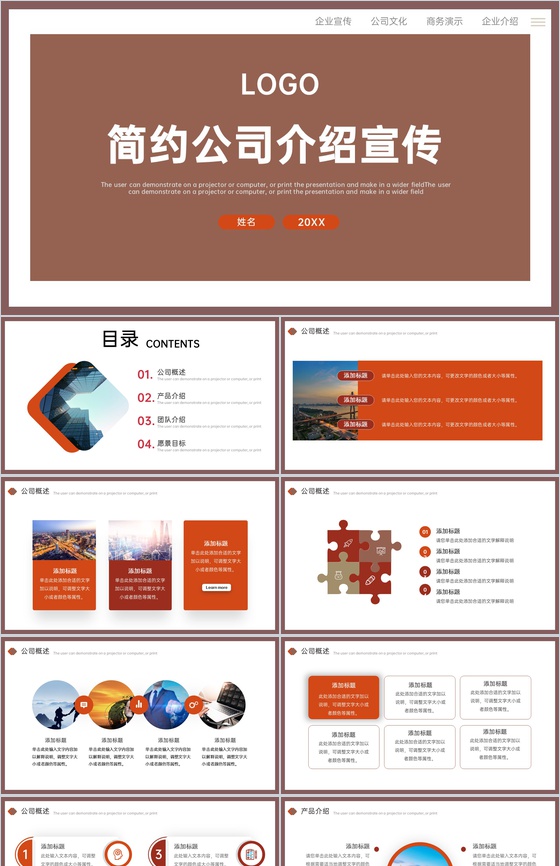 棕色简约公司团队介绍产品宣传项目展示PPT模板
