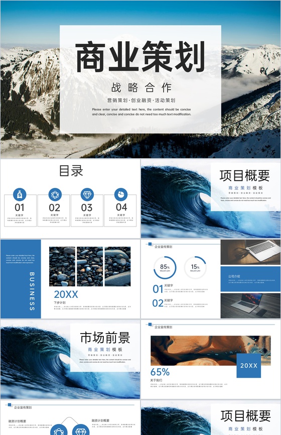 蓝色商业融资计划书营销策划合作方案PPT模板