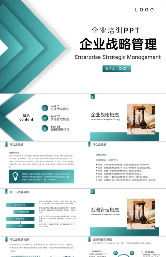 绿色商务风企业介绍发展战略管理概述及过程PPT模板