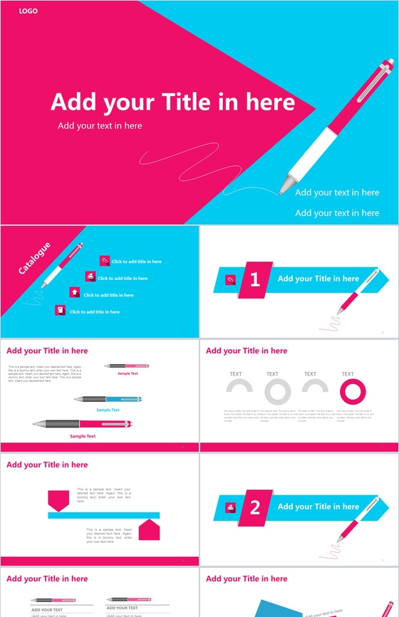 扁平粉蓝简洁清爽产品推广宣传PPT模板
