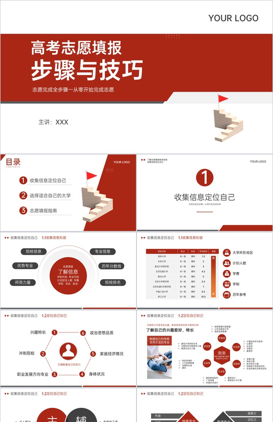 红色简约风高考志愿填报步骤与技巧主题班会PPT模板