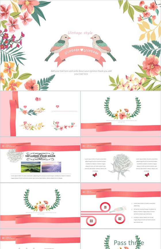 小清新花朵欧美唯美商业计划书PPT模板