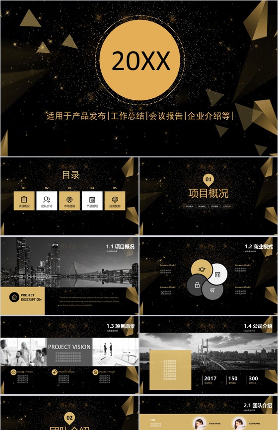 高端黑金扁平化大气产品发布工作介绍产品发布PPT模板