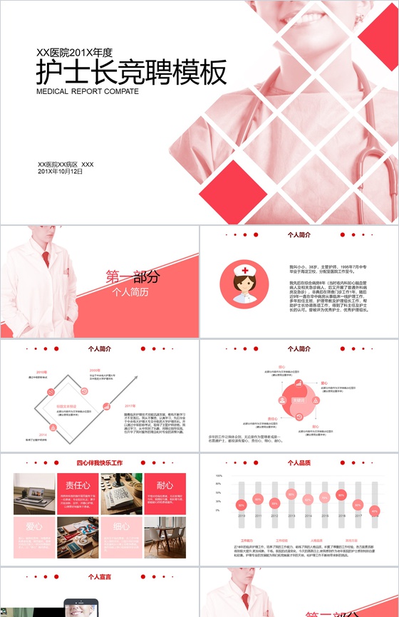 粉色动态护士长竞聘工作汇报PPT模板