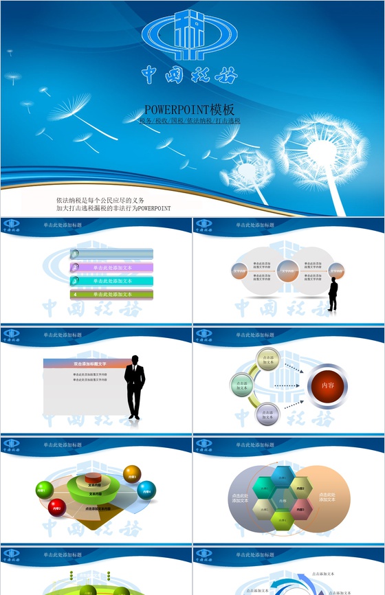 中国税务依法纳税政府党建总结PPT模板
