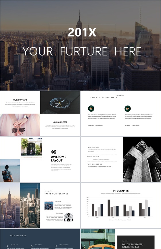 201X杂志风风景图工作汇报PPT模板