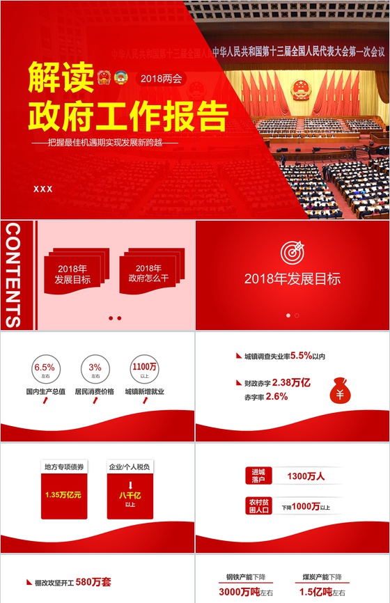 2018两会解读政府工作报告政府工作PPT模板