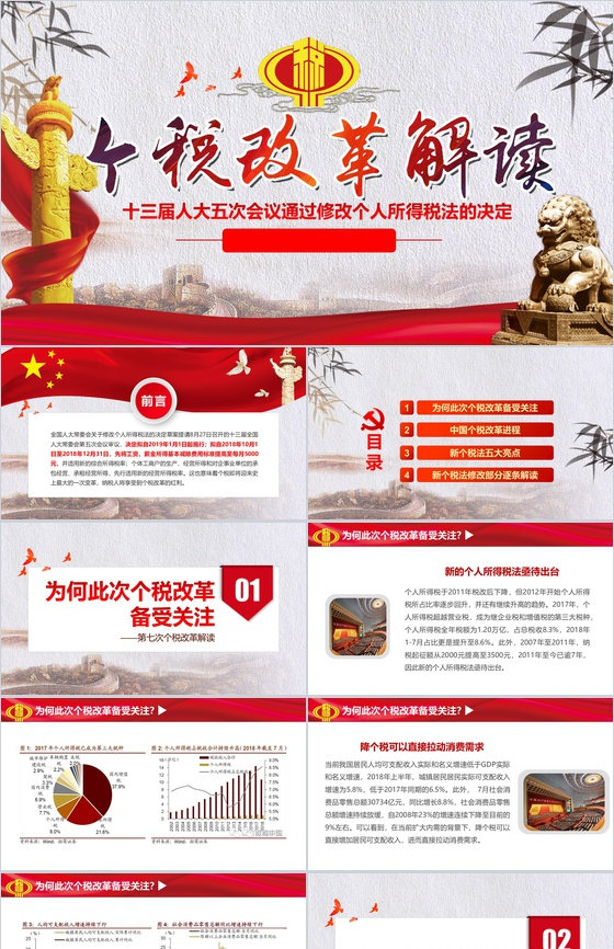 十三届人大五次会议个税改革解读PPT模板