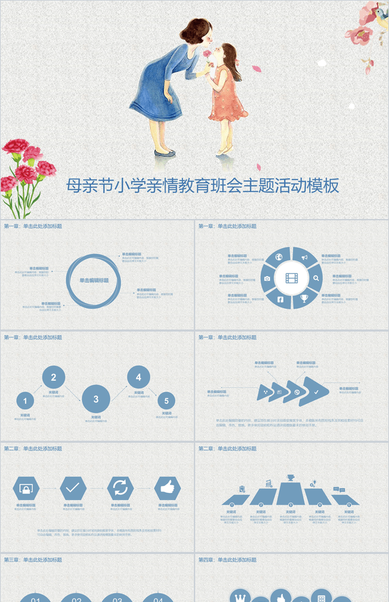 母亲节小学亲情教育班会主题活动PPT模板