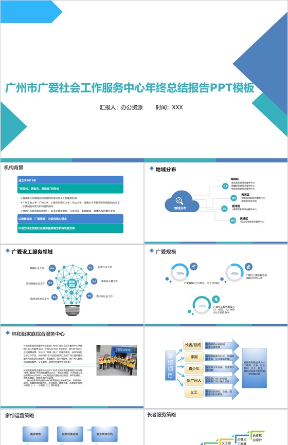 广州市广爱社会工作服务中心年终总结报告PPT模板