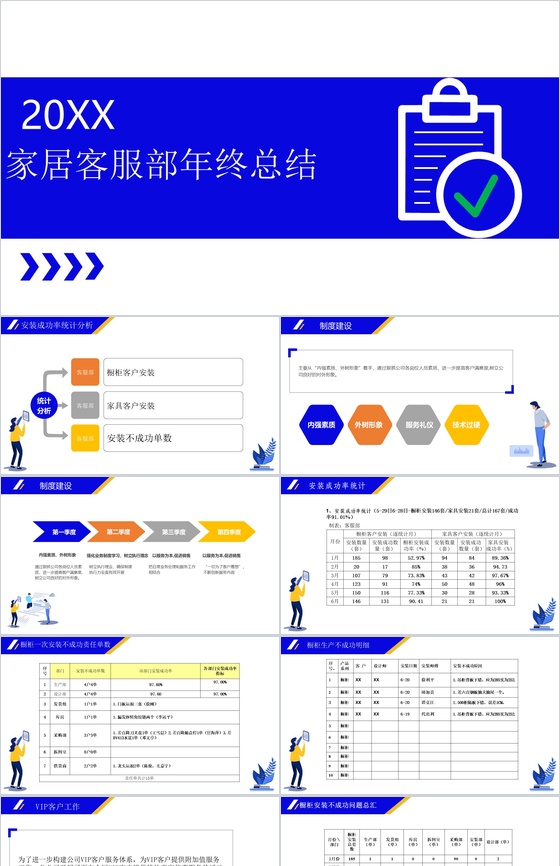 创意扁平化商务家居企业客服年终总结PPT模板
