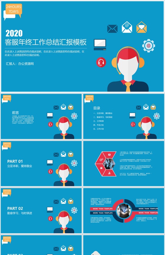 客服年终工作总结汇报通用PPT模板