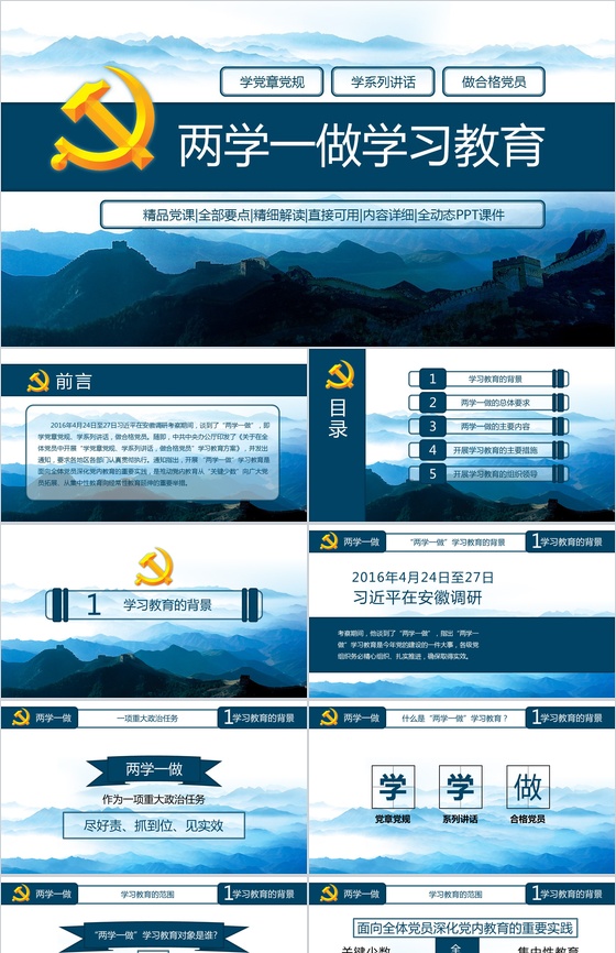 蓝色大气精品党课知识全解PPT模板