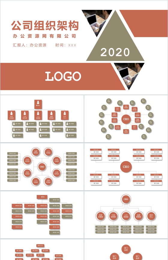 白色简约风格中小企业组织架构图PPT模板