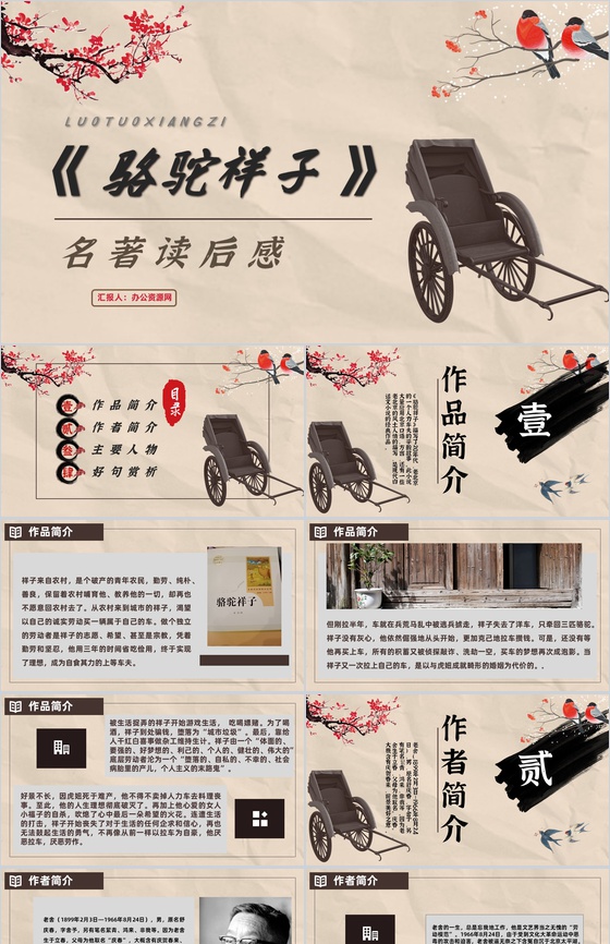 中小学必读名著之骆驼祥子老舍名著读后感解析PPT模板